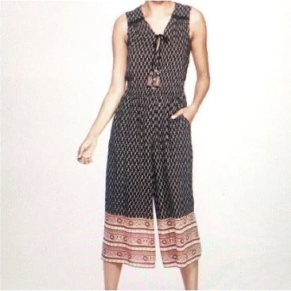 Knox Rose Sleeveless Jumpsuits‎ Ditsy Stretchy Geometric Boho Wide Leg Womens XS - Picture 1 of 12